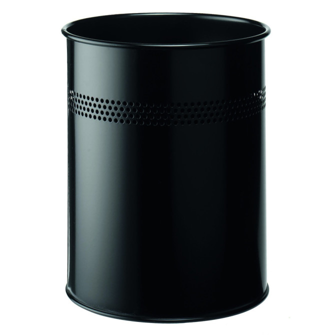 1 Ud Papelera Metal 15L Circular con Perforaciones 30mm Negra