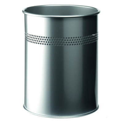 1 Ud Papelera Metal 15L Circular con Perforaciones 30mm Metálico Plateado