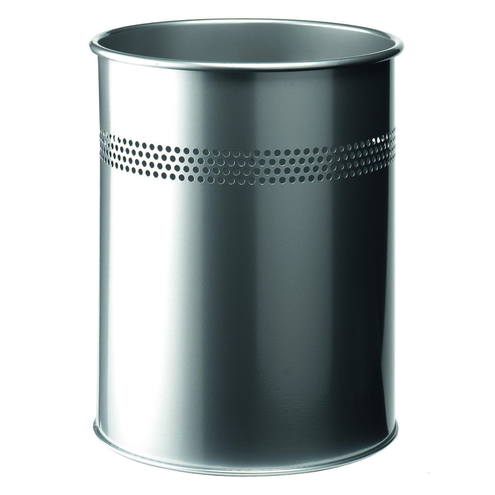 1 Ud Papelera Metal 15L Circular con Perforaciones 30mm Metálico Plateado
