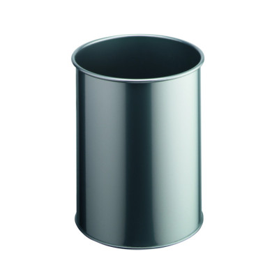 1 Ud Papelera Metal 15L Circular Metálico Plateado