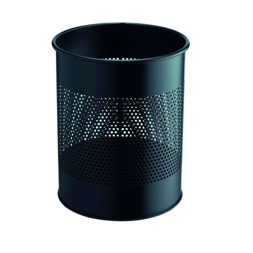1 Ud Papelera Metal 15L Circular con Perforaciones 165mm Negra