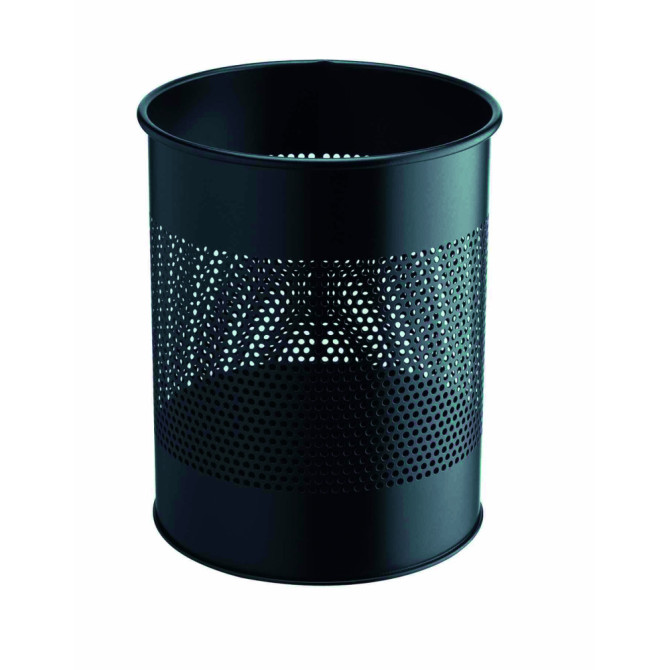 1 Ud Papelera Metal 15L Circular con Perforaciones 165mm Negra
