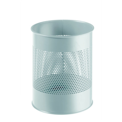 1 Ud Papelera Metal 15L Circular con Perforaciones 165mm Gris