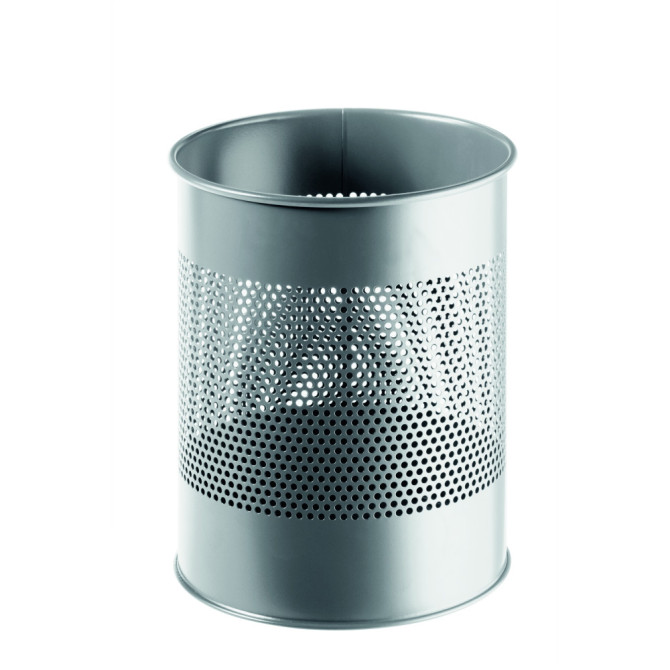 1 Ud Papelera Metal 15L Circular con Perforaciones 165mm Metálico Plateado