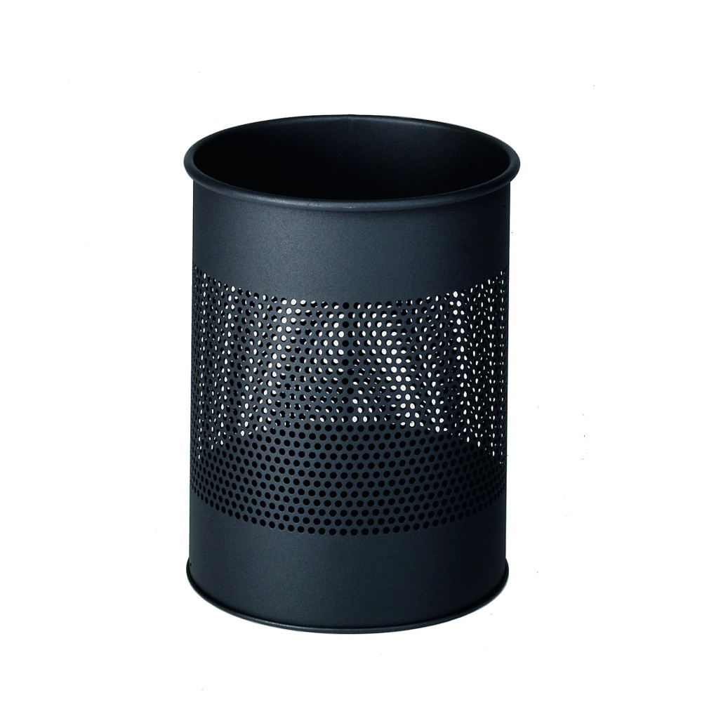 1 Ud Papelera Metal 15L Circular con Perforaciones 165mm Antracita