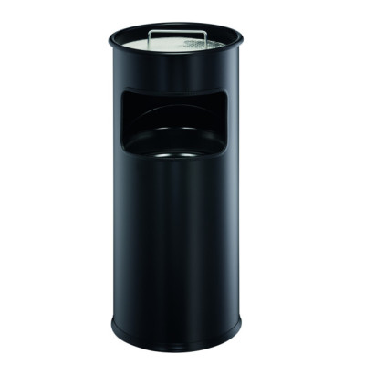 1 Ud Papelera Metal 17L Circular con Cenicero Negra