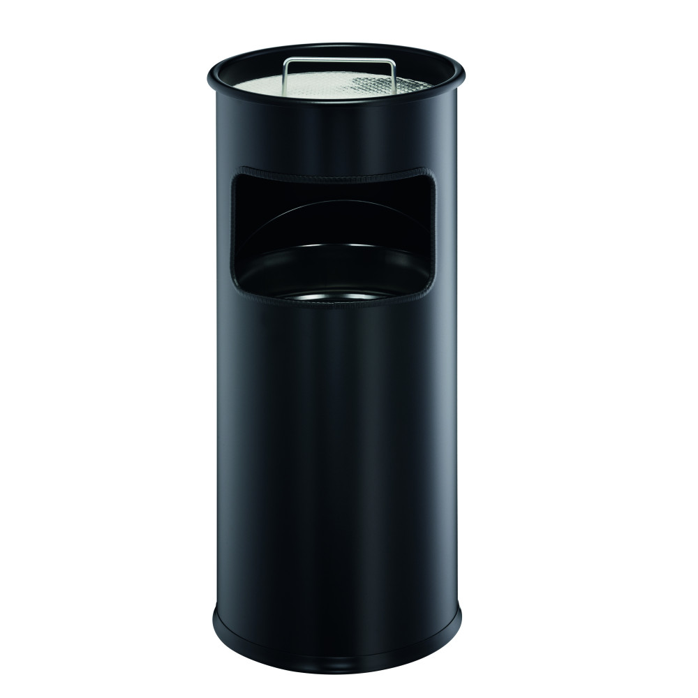 1 Ud Papelera Metal 17L Circular con Cenicero Negra
