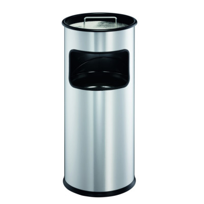 1 Ud Papelera Metal 17L Circular con Cenicero Metálico Plateado