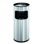 1 Ud Papelera Metal 17L Circular con Cenicero Metálico Plateado