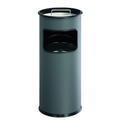 1 Ud Papelera Metal 17L Circular con Cenicero Antracita