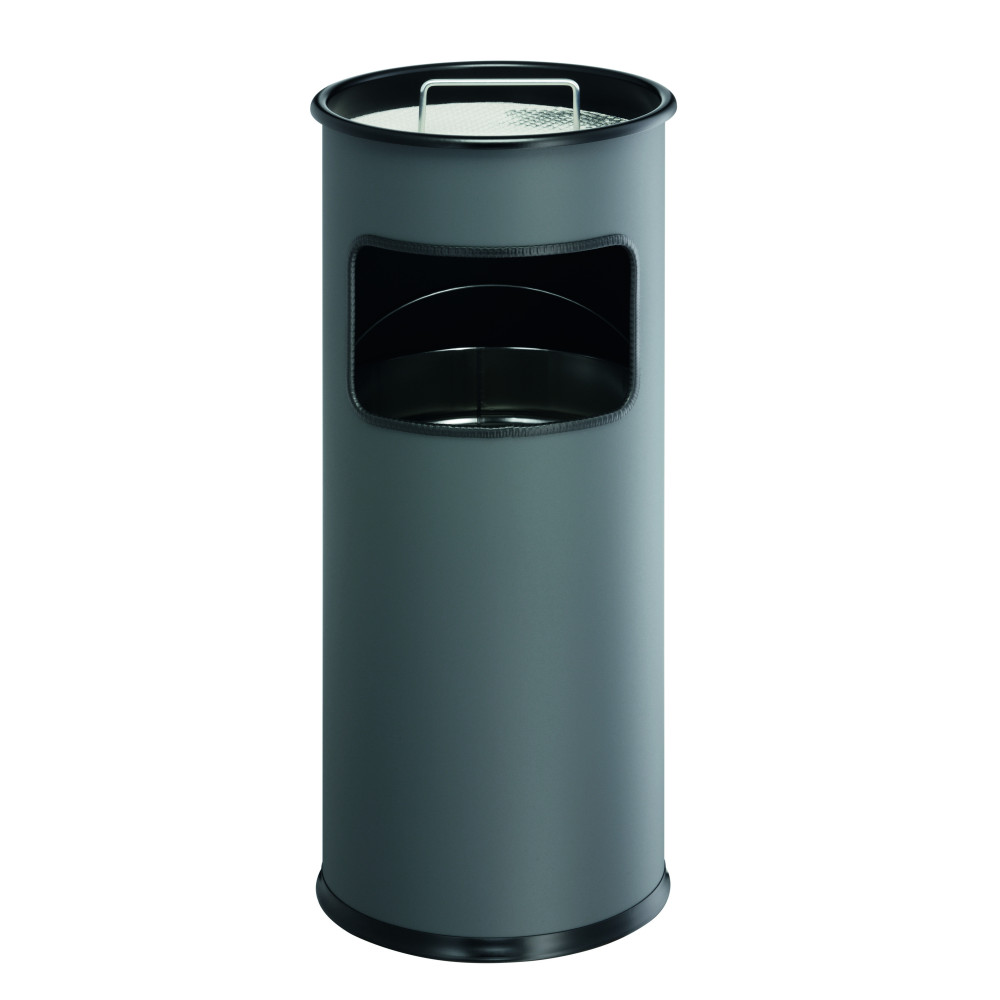 1 Ud Papelera Metal 17L Circular con Cenicero Antracita