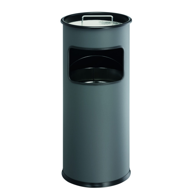 1 Ud Papelera Metal 17L Circular con Cenicero Antracita