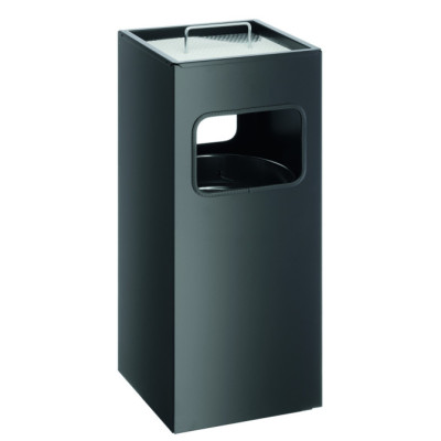 1 Ud Papelera Metal 17L Cuadrada con Cenicero Negra