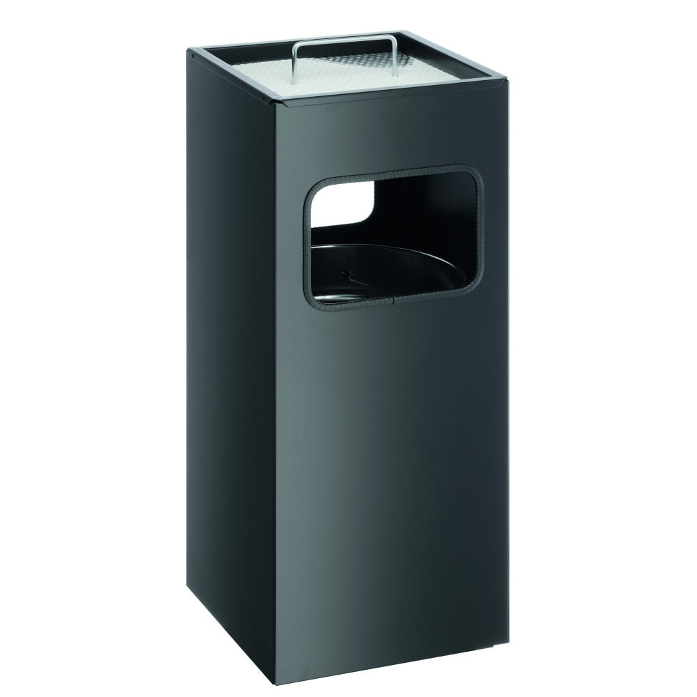 1 Ud Papelera Metal 17L Cuadrada con Cenicero Negra