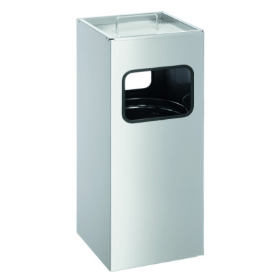 1 Ud Papelera Metal 17L Cuadrada con Cenicero Metálico Plateado