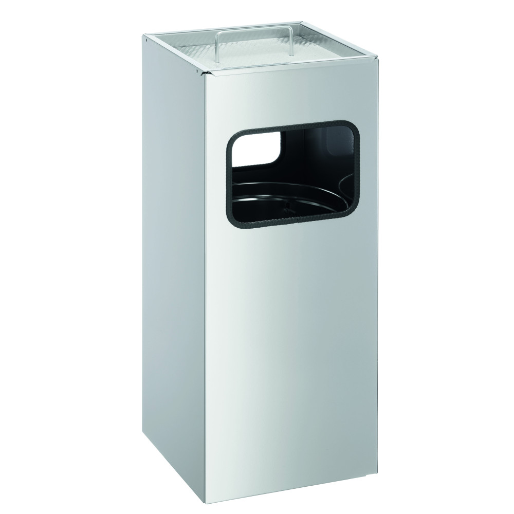 1 Ud Papelera Metal 17L Cuadrada con Cenicero Metálico Plateado