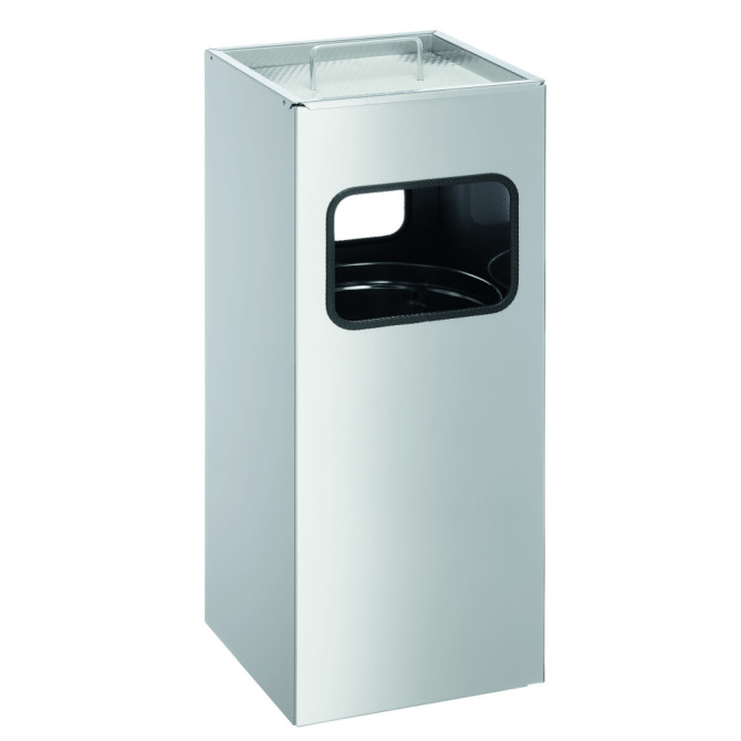 1 Ud Papelera Metal 17L Cuadrada con Cenicero Metálico Plateado