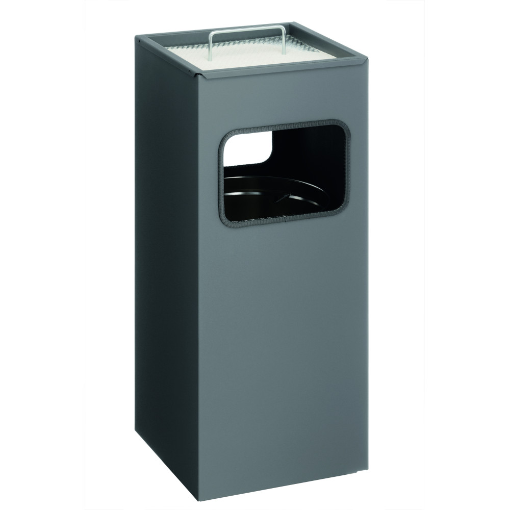 1 Ud Papelera Metal 17L Cuadrada con Cenicero Antracita