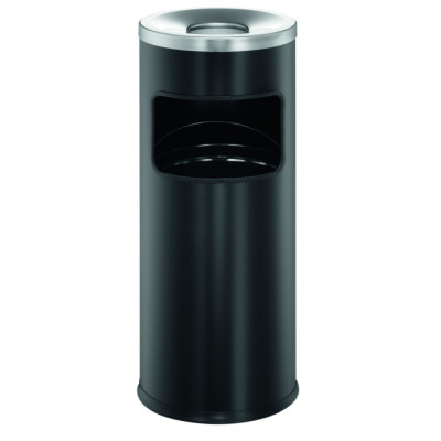 1 Ud Papelera Redonda 17L SAFE con Cenicero Negra