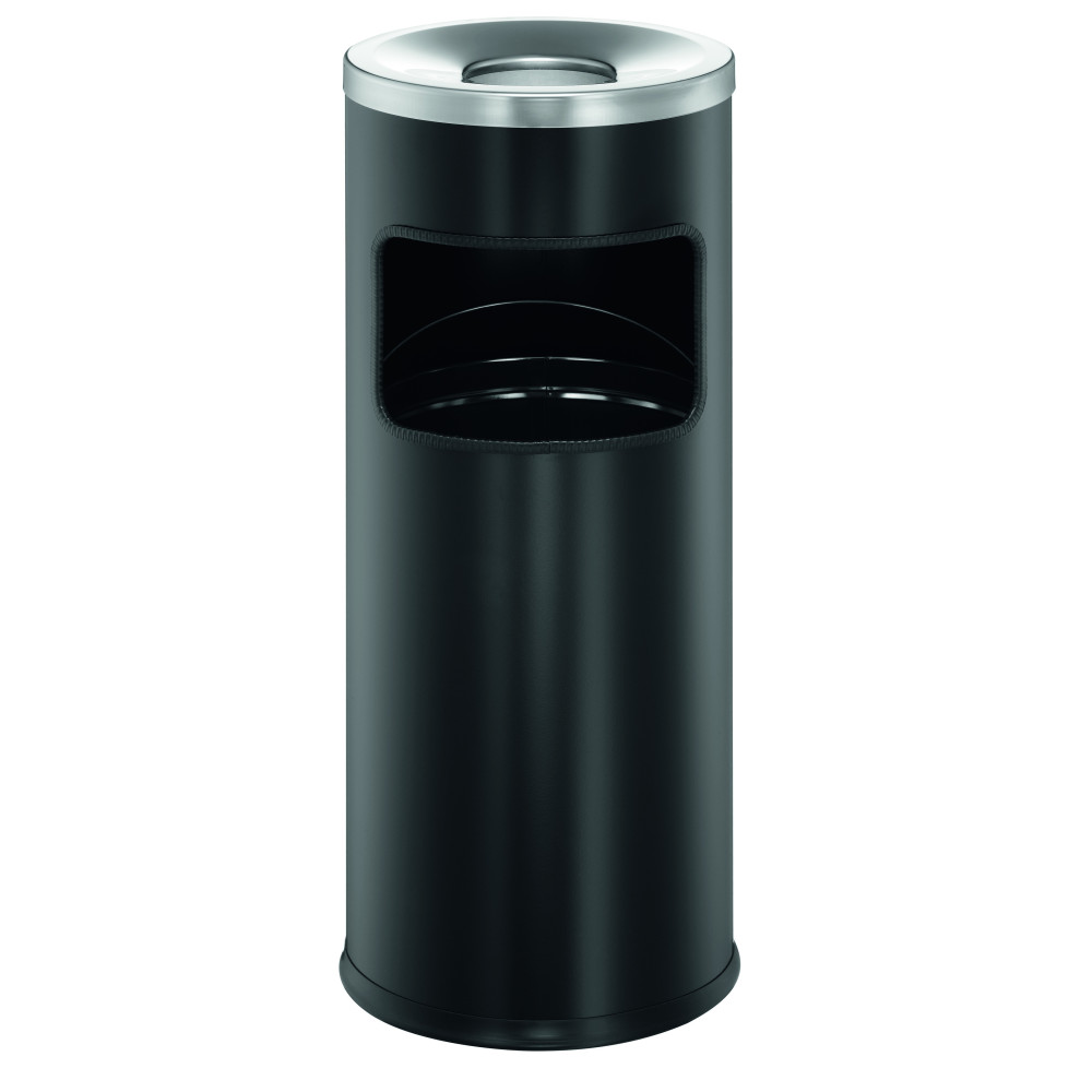 1 Ud Papelera Redonda 17L SAFE con Cenicero Negra