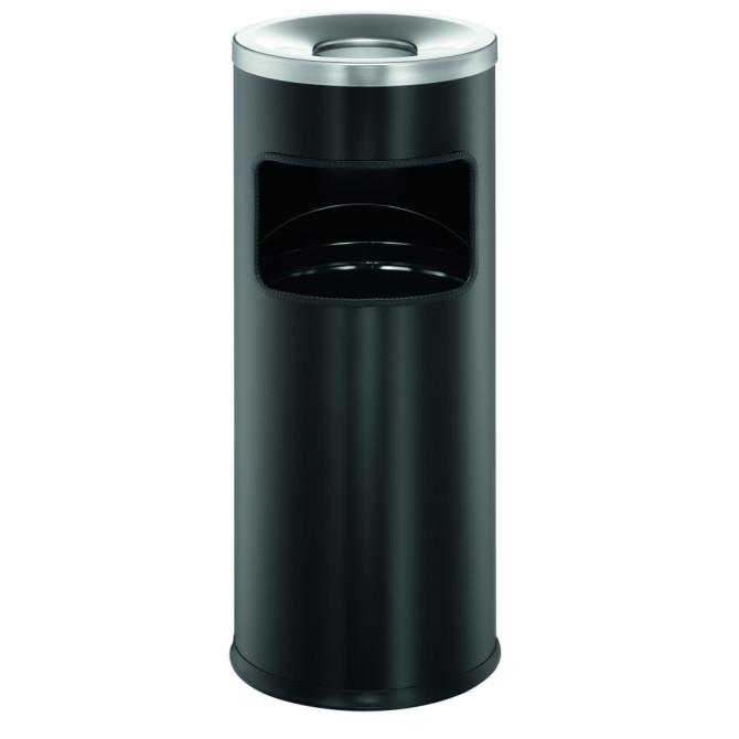1 Ud Papelera Redonda 17L SAFE con Cenicero Negra