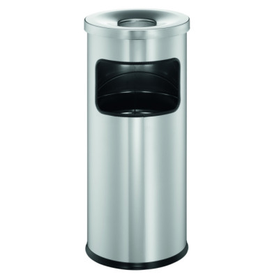 1 Ud Papelera Redonda 17L SAFE con Cenicero Metálico Plateado