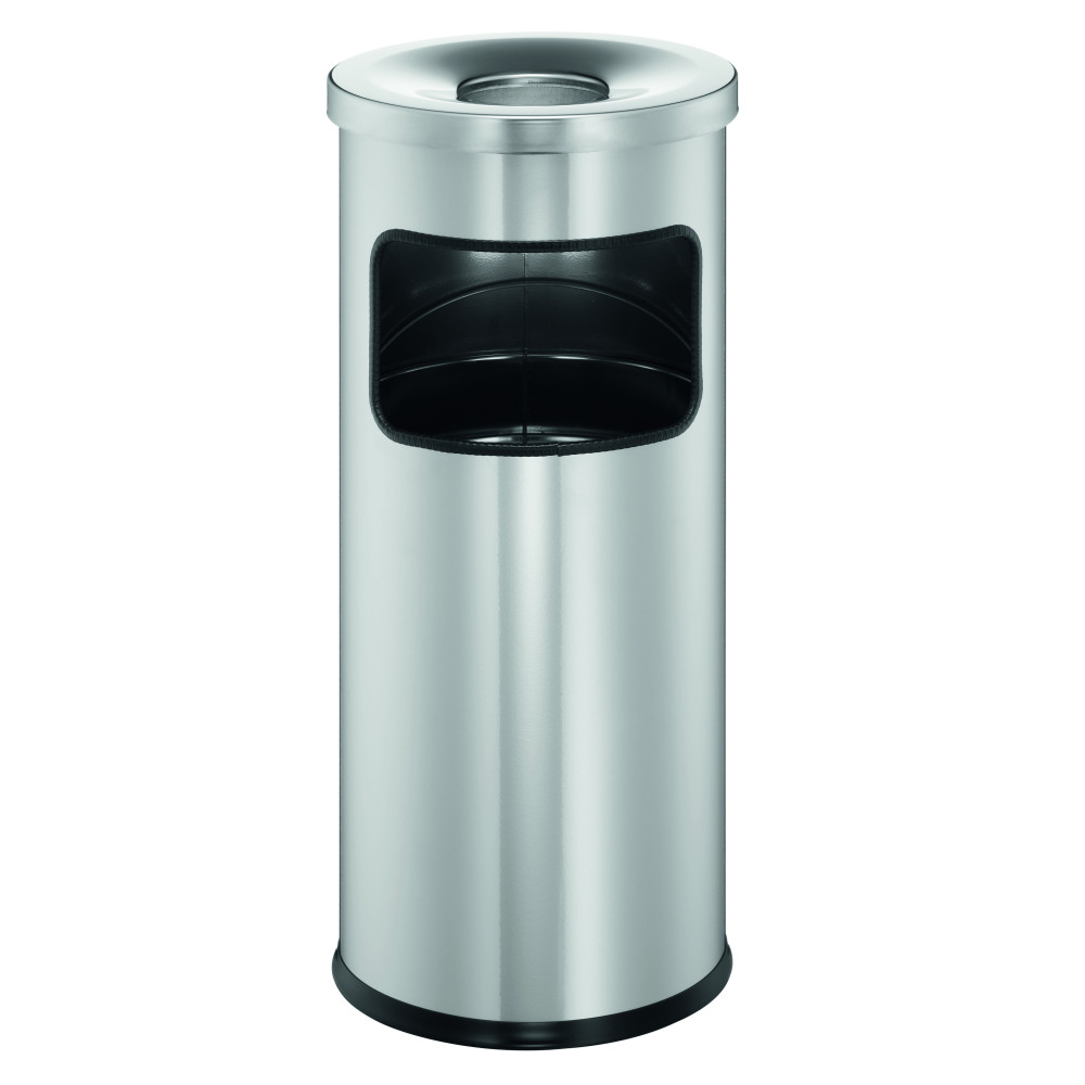 1 Ud Papelera Redonda 17L SAFE con Cenicero Metálico Plateado