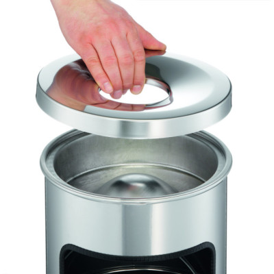 1 Ud Papelera Redonda 17L SAFE con Cenicero Metalico Plateado.
