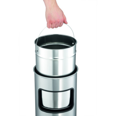 1 Ud Papelera Redonda 17L SAFE con Cenicero Metalico Plateado.