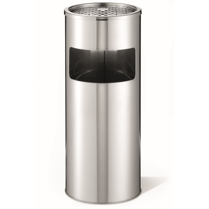1 Ud Papelera Acero Inoxidable 17L con Cenicero Plateada