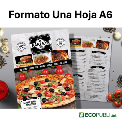 Cartas de Platos Una Hoja Dos Caras A6