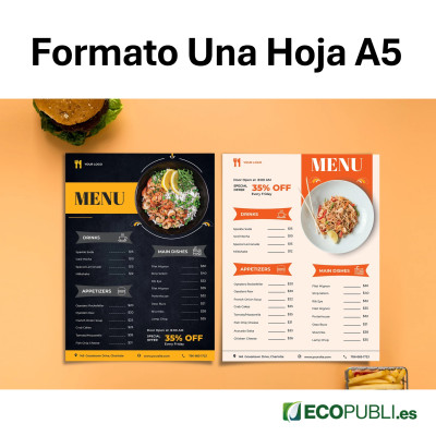 Cartas de Platos Una Hoja Dos Caras A5