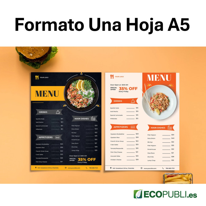Cartas de Platos Una Hoja Dos Caras A5