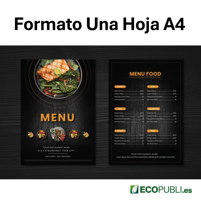 Cartas de Platos Una Hoja Dos Caras A4