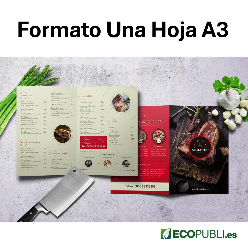 Cartas de Platos Una Hoja Dos Caras A3