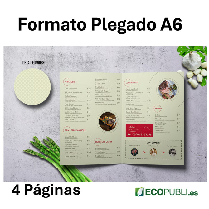 Cartas de Platos Plegada Una Hoja Dos Caras A6