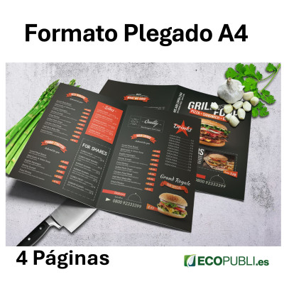 Carta Restaurante Plegada A4. Ecopubli