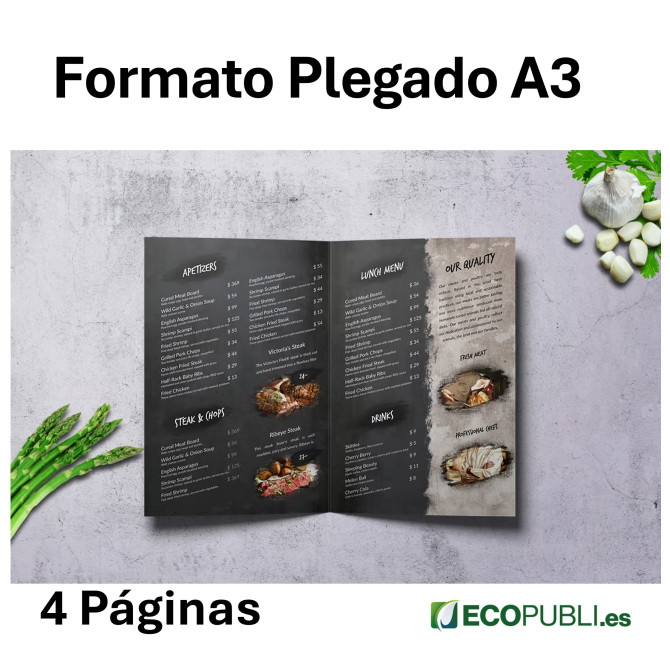Carta Restaurante Plegada A3. Ecopubli