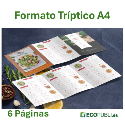 Carta Restaurante Tríptico A4. Ecopubli