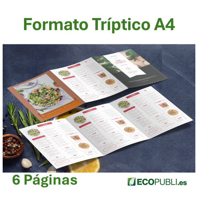 Carta Restaurante Tríptico A4. Ecopubli