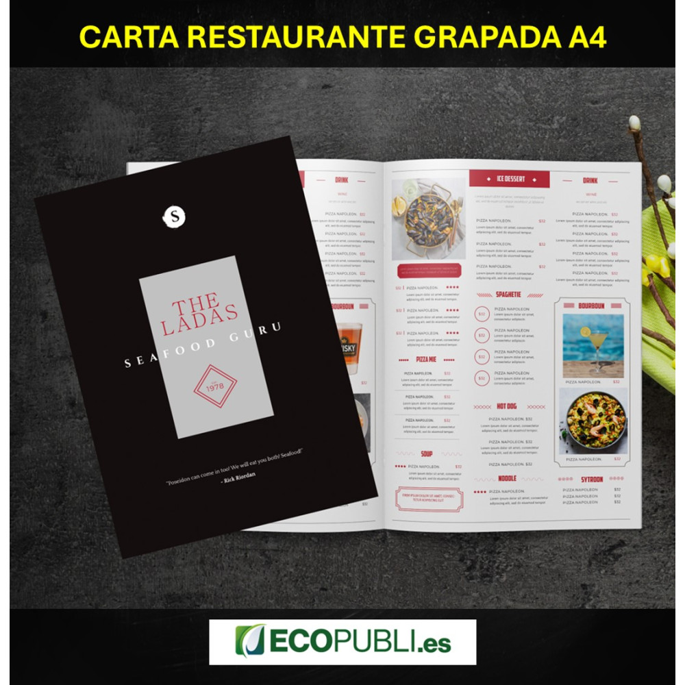 Carta Restaurante Grapada Formato A4. Ecopubli