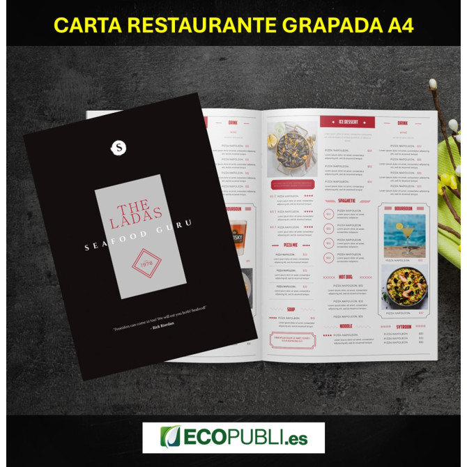 Carta Restaurante Grapada Formato A4. Ecopubli