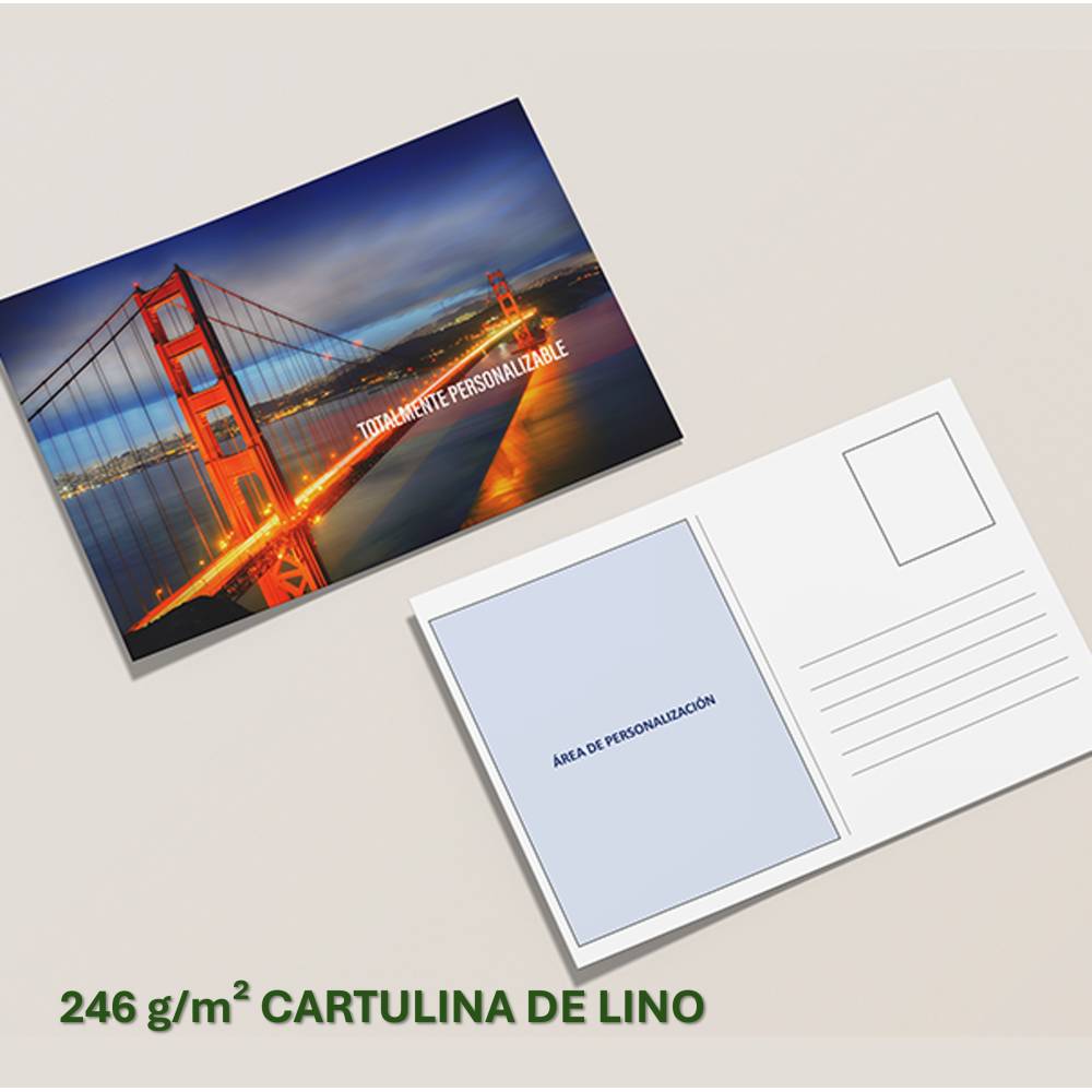 Tarjetas postales A6 en cartulina de lino 246 gramos con textura exclusiva y alta calidad de impresión