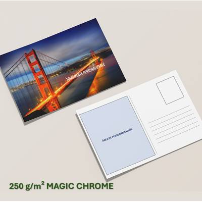 Tarjetas postales A6 en papel 250 gramos con acabado brillante Magic Chrome