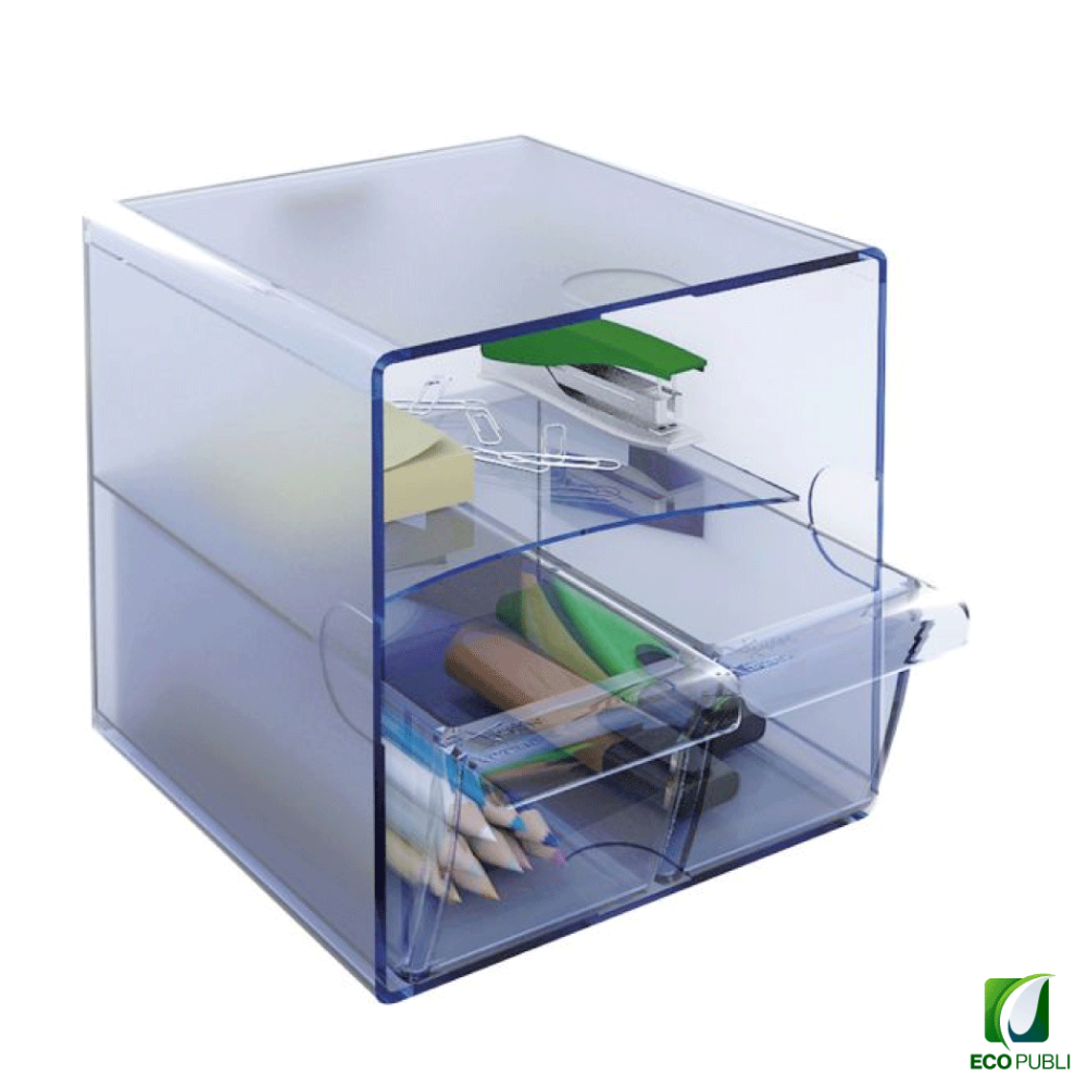 Cubo Archivador con divisor y dos cajones pequeños Azul.