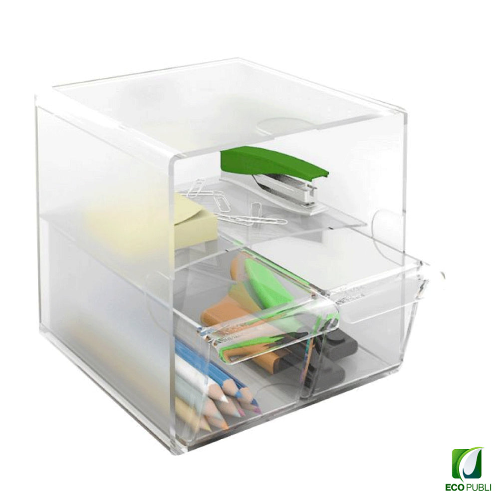 Cubo Archivador con divisor y dos cajones pequeños Translúcido.