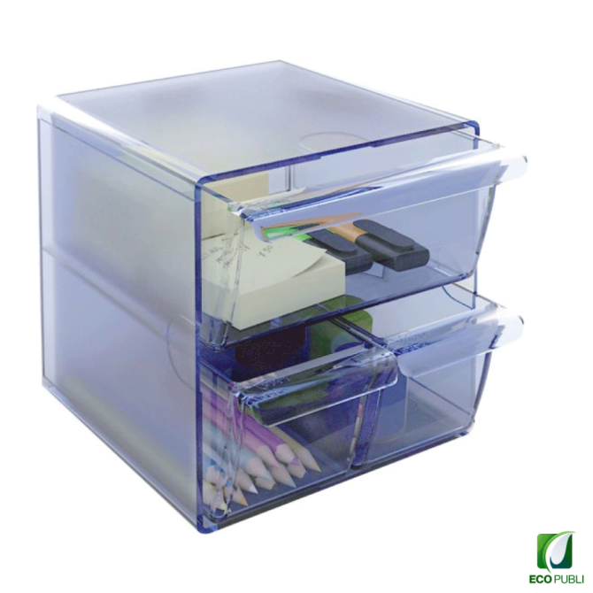 Cubo Archivador con dos cajones pequeños y uno grande Azul.