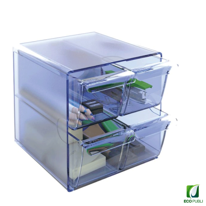 Cubo Archivador con cuatro cajones pequeños Azul.