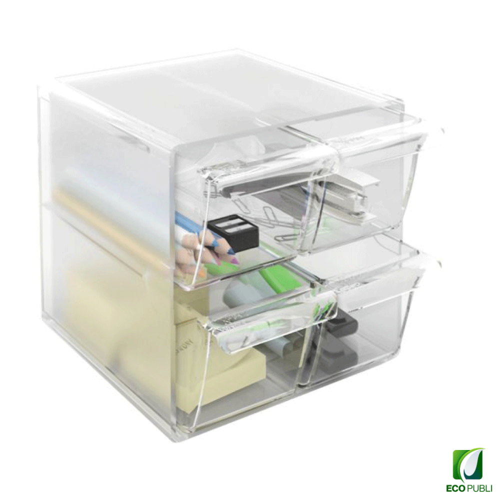 Cubo Archivador con cuatro cajones pequeños Translúcido.