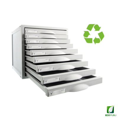 Cajetín modular nueve cajones gris. Ecopubli.